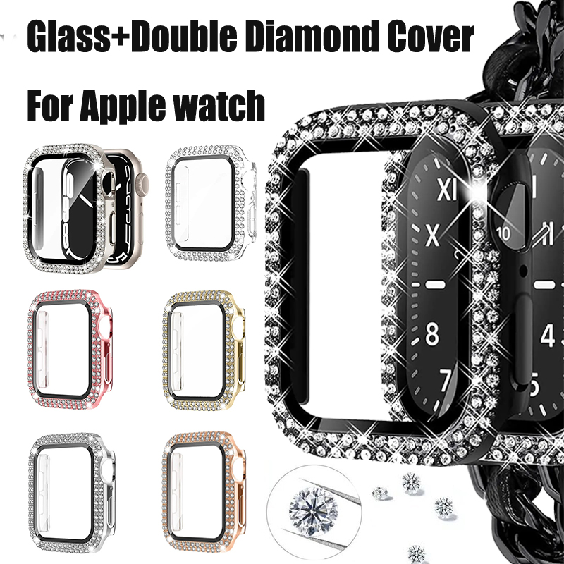 Iwatch Smartwatch Series 7 - غطاء زجاجي مرصع بالألماس لساعة أبل،