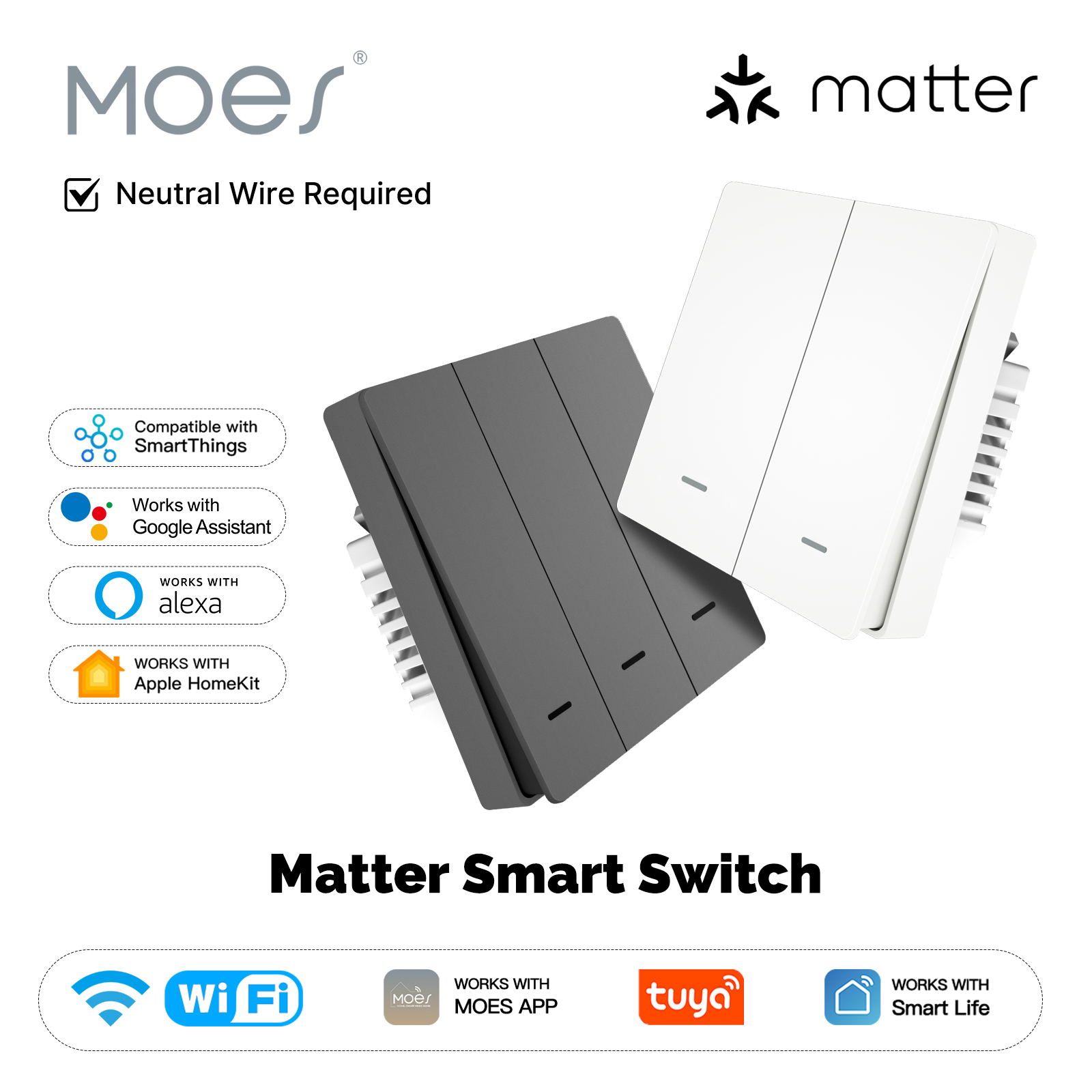 Analog Quartz Watch - MOES Matter Tuya WiFi مفتاح الضوء
