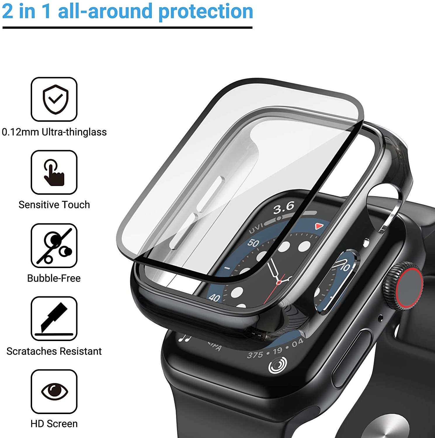 زجاج + غطاء لساعة أبل 44 مللي  - مراجعة Iwatch Smartwatch Series 7 وسعره