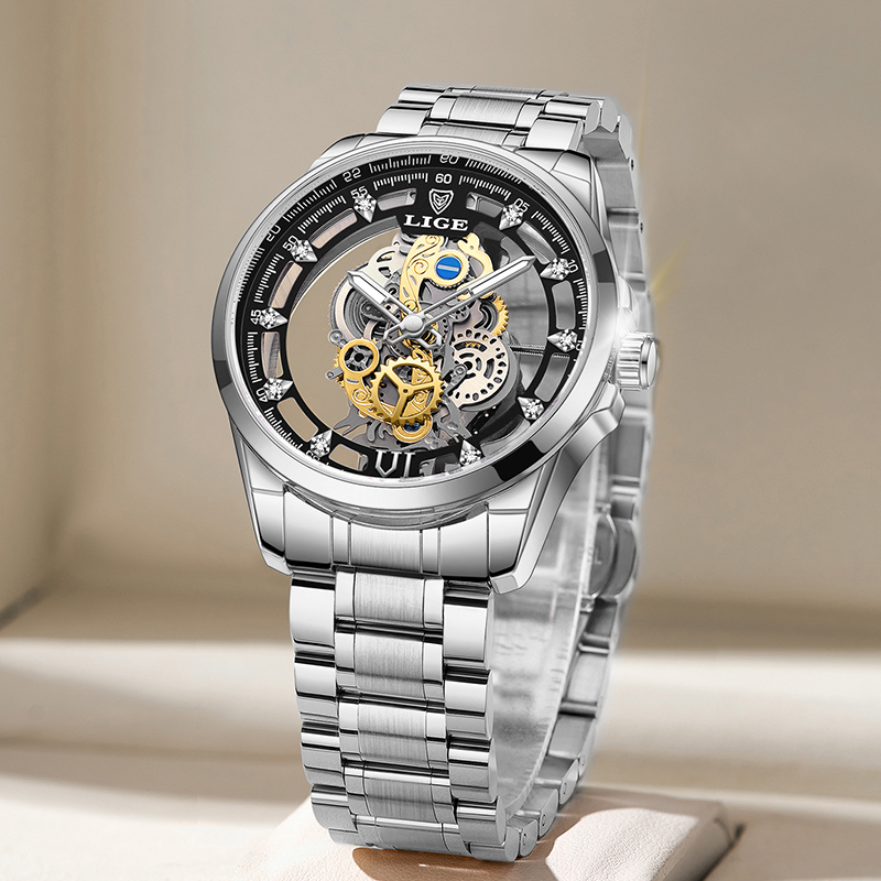ساعات يد رجالية فاخرة من LIGE  - مراجعة Skeleton Mechanical Watch وسعره