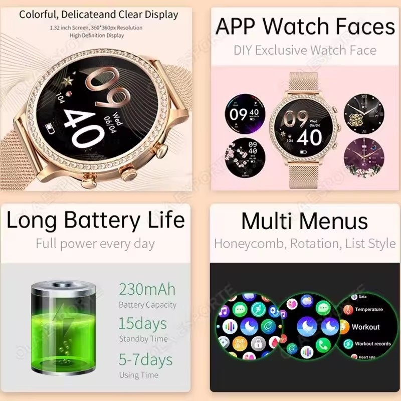 ساعة ذكية أنيقة للسيدات مع ميز - مراجعة Smartwatch Health Watches For Women وسعره
