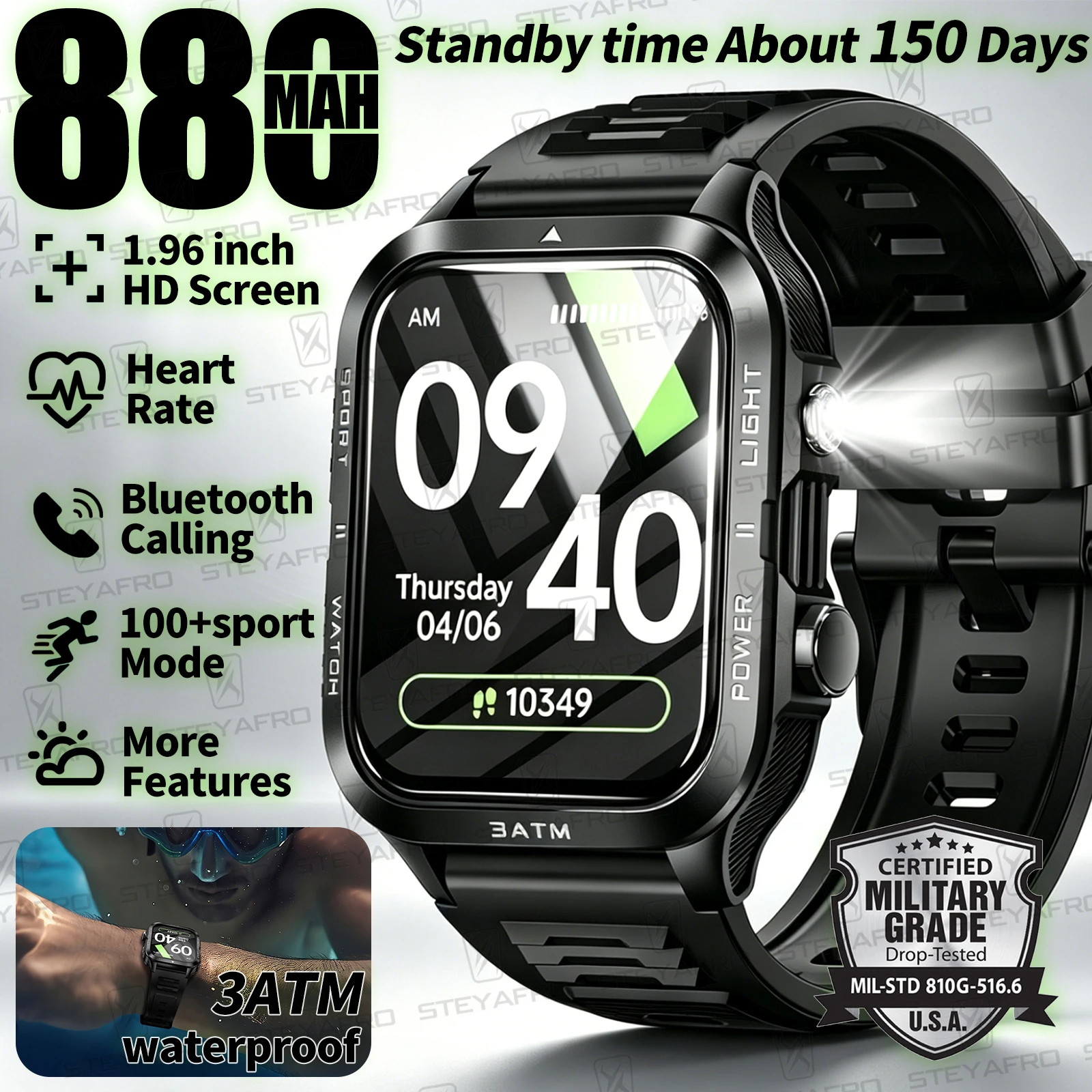 ساعة ذكية عسكرية المستوى للرجا - مراجعة Smartwatch Health Watches For Men وسعره